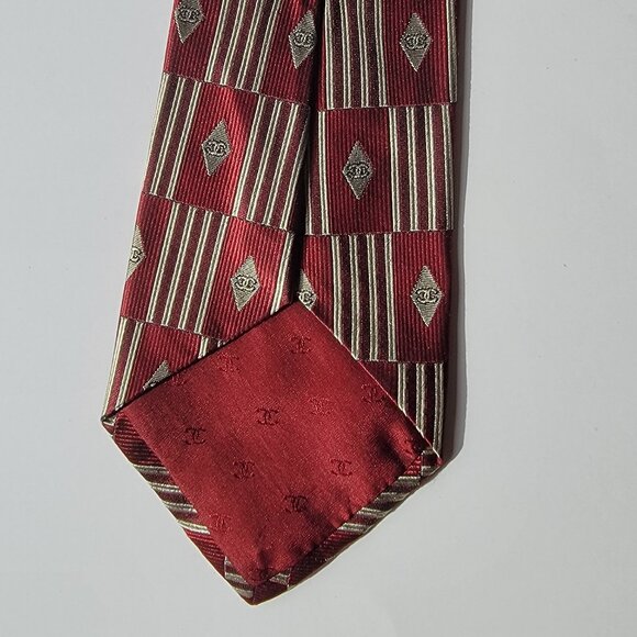 CHANEL Men's Vintage Tie 100% Silk Made in Italy burgundy pattern with CCs - Picture 5 of 5